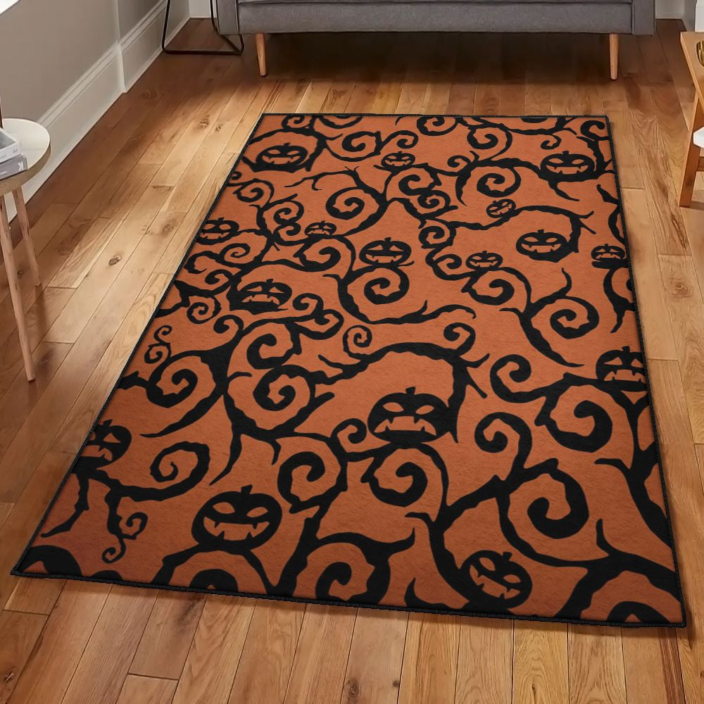Halloween Pumpkin Carpets Halloween Night Rust Orange Rug Rectangle Rugs Washable Area Rug Non-Slip Carpet For Living Room Bedroom