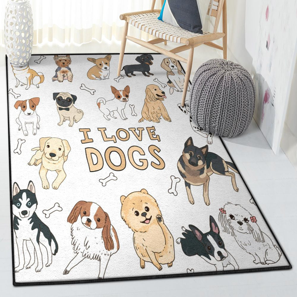 Love Large Puppy I Love Dogs Rug Rectangle Rugs Washable Area Rug Non-Slip Carpet For Living Room Bedroom