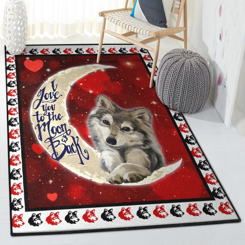 Gray Wolf Washable Rugs I Love You To The Moon And Back Wolf Rug Rectangle Rugs Washable Area Rug Non-Slip Carpet For Living Room Bedroom