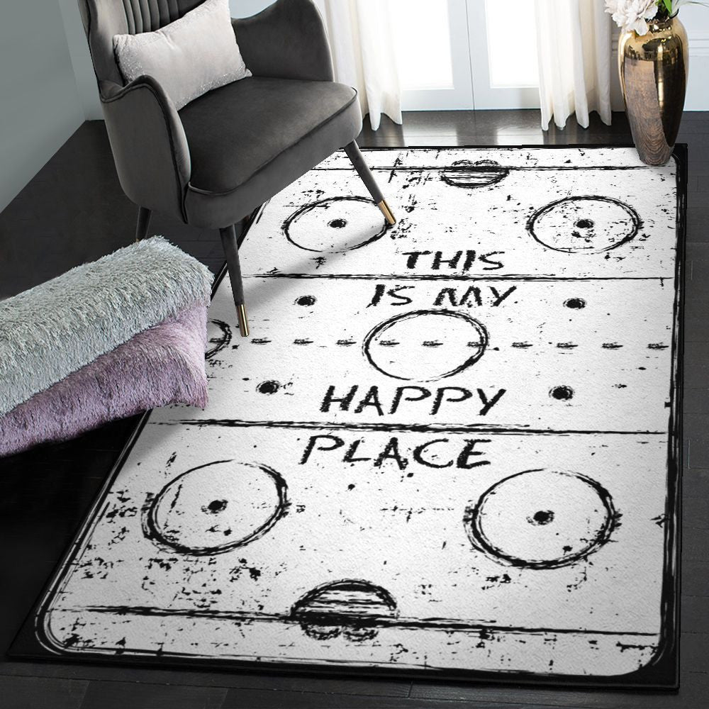 Hockey Carpets This Is My Happy Place Hockey Rug Rectangle Rugs Washable Area Rug Non-Slip Carpet For Living Room Bedroom