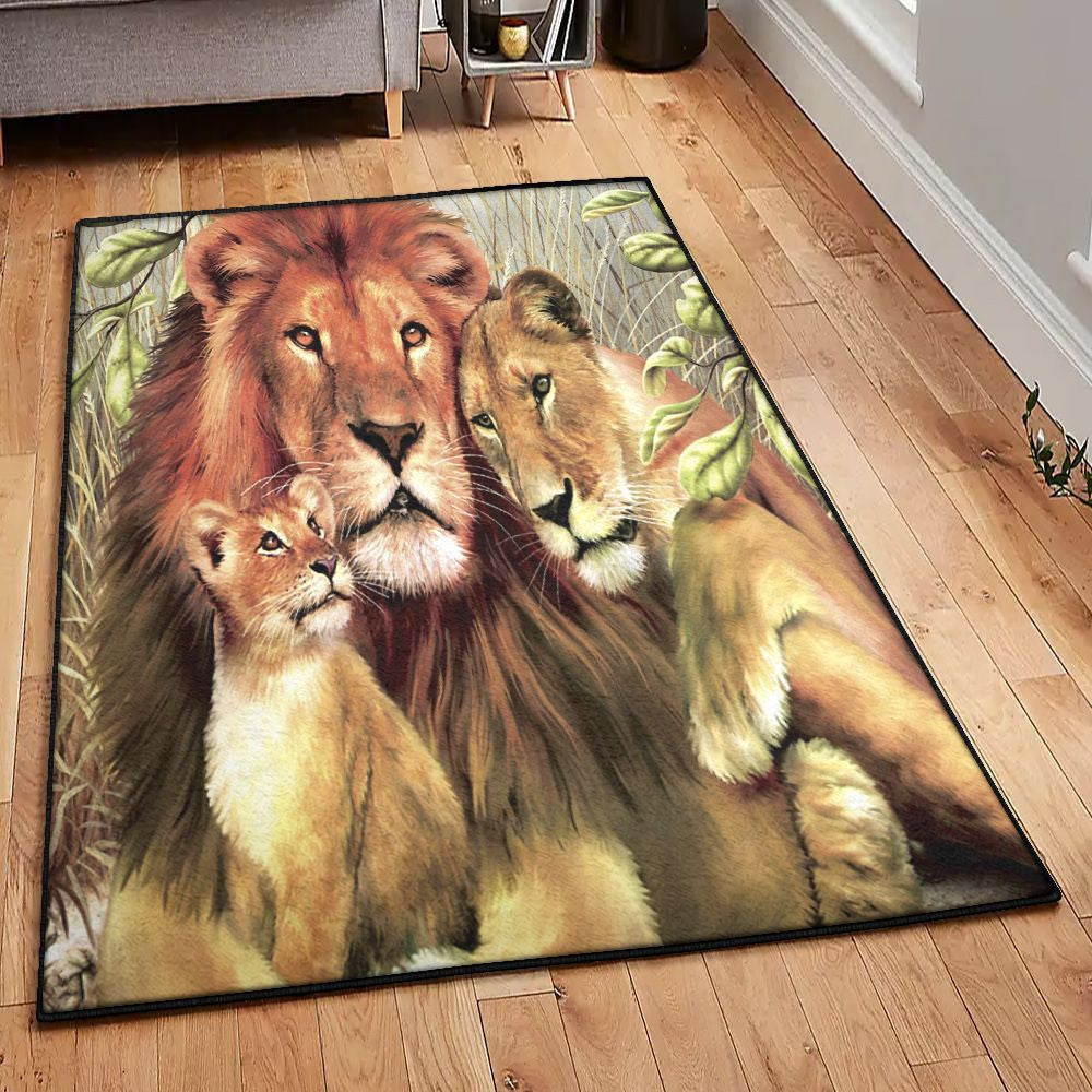Family Generations Playroom Rug Lion Family Rug Rectangle Rugs Washable Area Rug Non-Slip Carpet For Living Room Bedroom