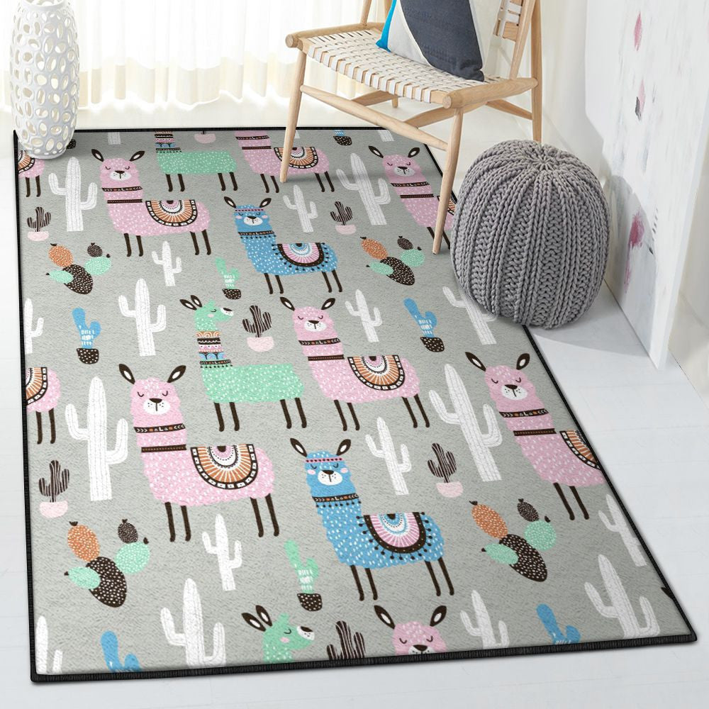 Llama Playroom Rug Llama And Cactus Rug Rectangle Rugs Washable Area Rug Non-Slip Carpet For Living Room Bedroom