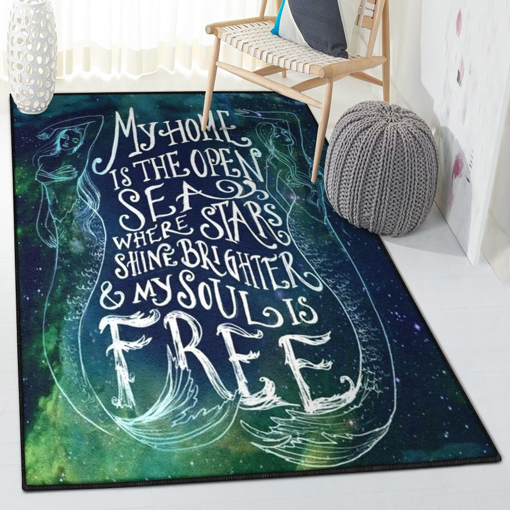 Family Art Deco Rug Galaxy Mermaid Sea Home Rug Rectangle Rugs Washable Area Rug Non-Slip Carpet For Living Room Bedroom