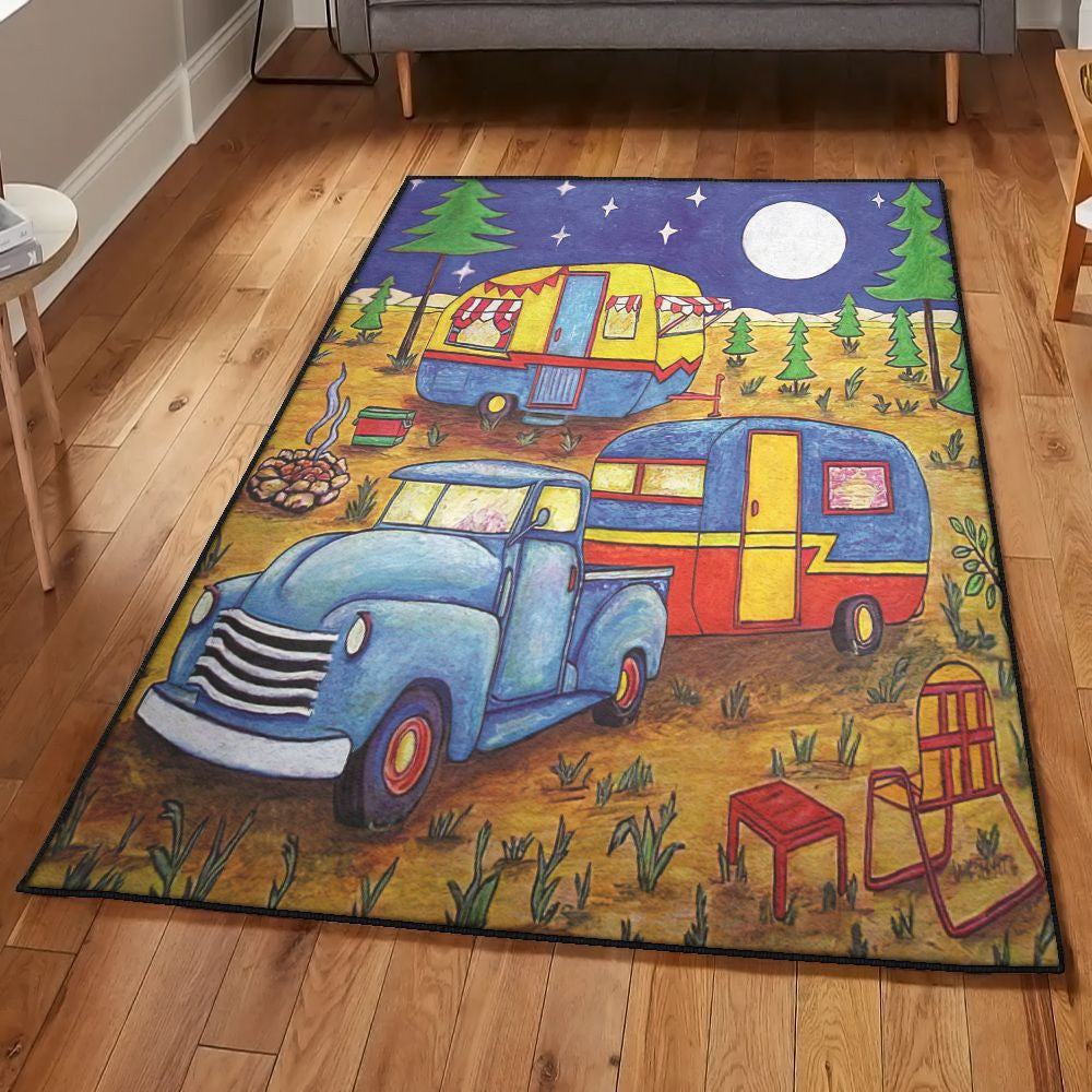 Vintage Vintage Truck Trailer Campers Rug Rectangle Rugs Washable Area Rug Non-Slip Carpet For Living Room Bedroom