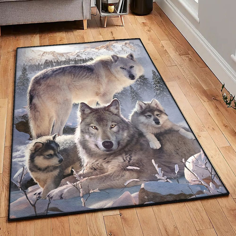Mythical Creatures Carpet Wolf Family Rug Rectangle Rugs Washable Area Rug Non-Slip Carpet For Living Room Bedroom