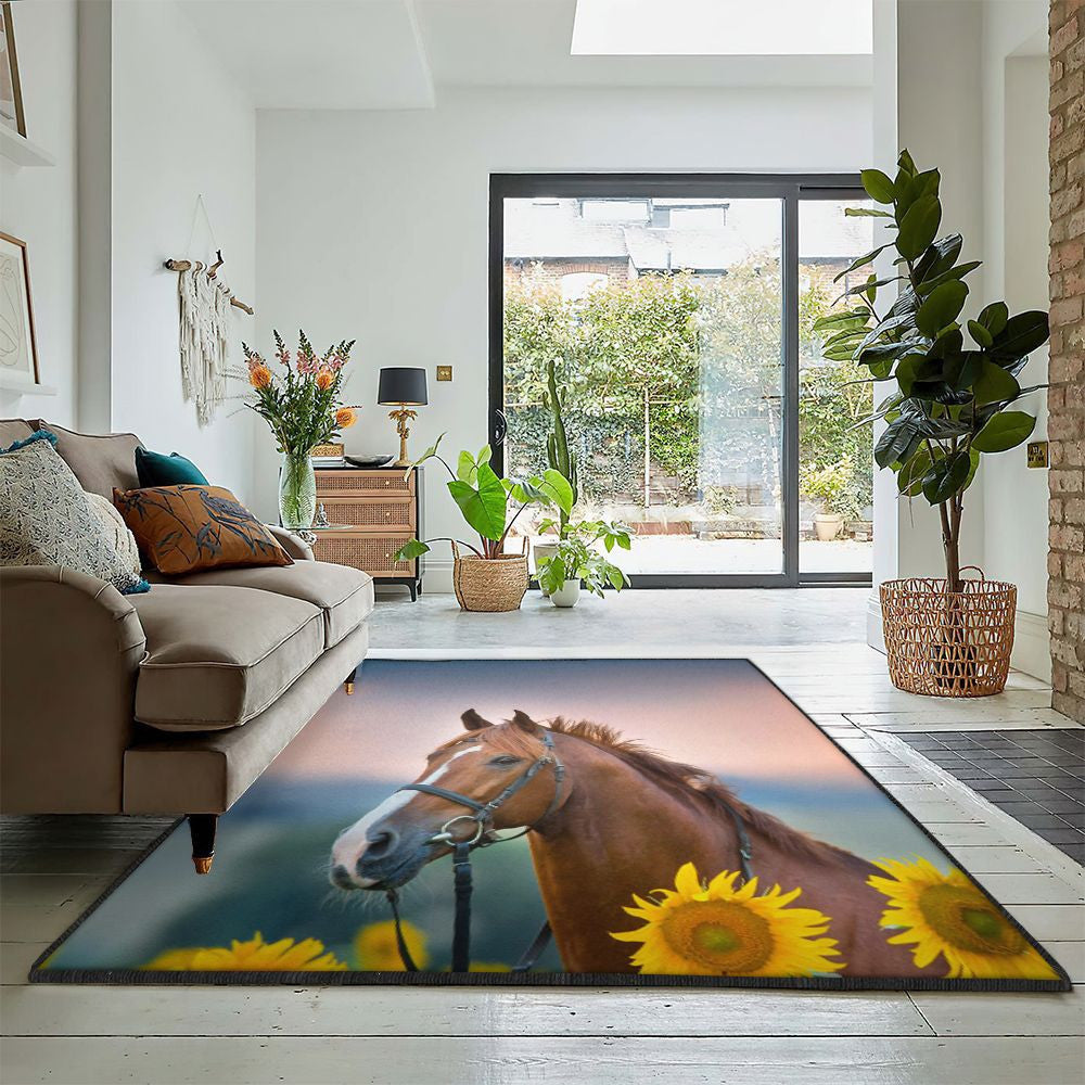 Sunflower Playroom Rug Horse Sunflower Rug Rectangle Rugs Washable Area Rug Non-Slip Carpet For Living Room Bedroom