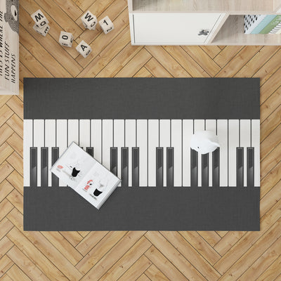 Piano Keyboard Playroom Rug Musical Instrument Piano Key Rug Rectangle Rugs Washable Area Rug Non-Slip Carpet For Living Room Bedroom