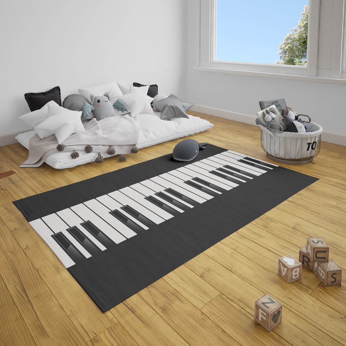 Piano Keyboard Playroom Rug Musical Instrument Piano Key Rug Rectangle Rugs Washable Area Rug Non-Slip Carpet For Living Room Bedroom