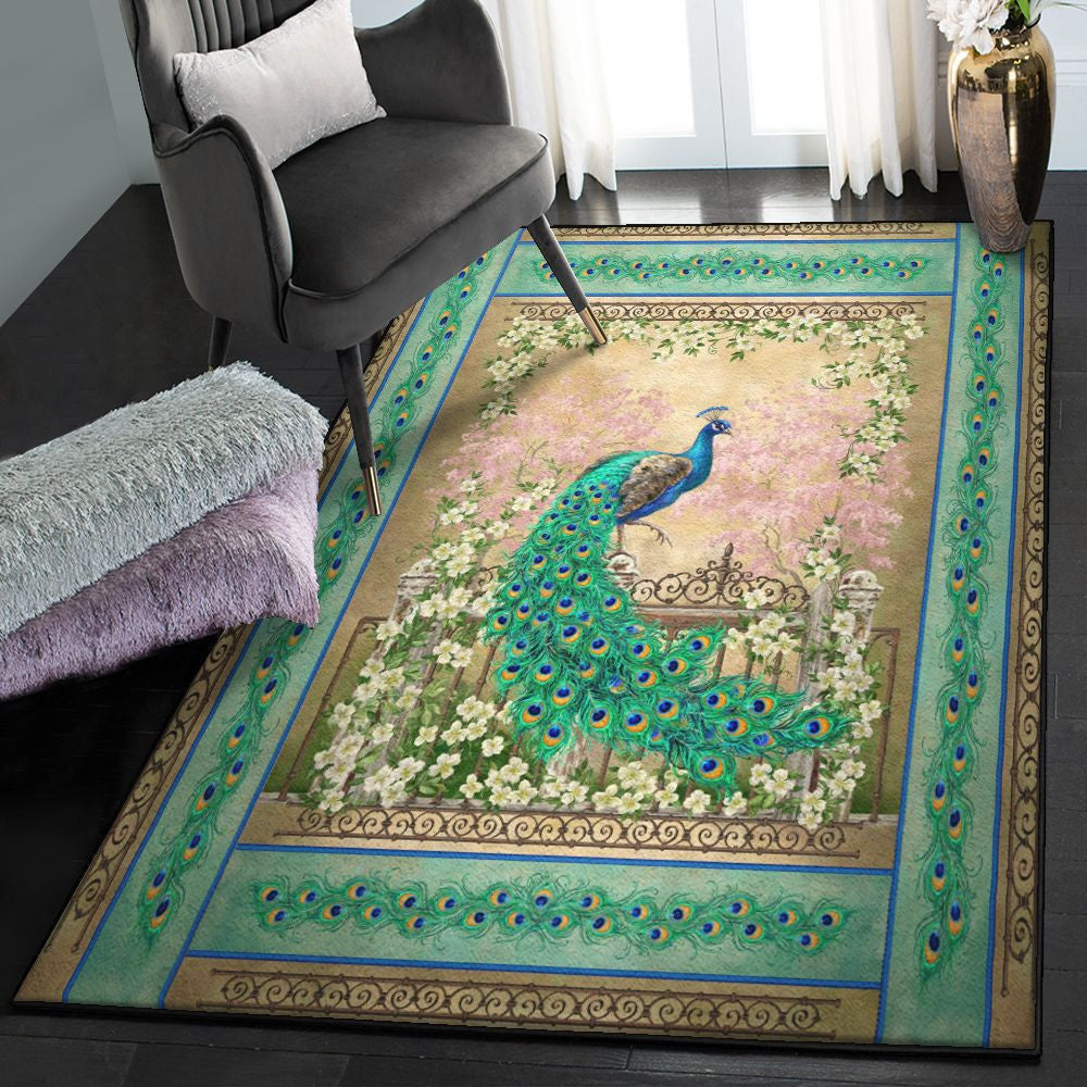 Peafowl Rugs Peacock Rug Rectangle Rugs Washable Area Rug Non-Slip Carpet For Living Room Bedroom