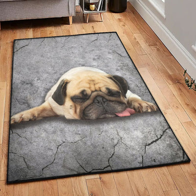 Pug Puppy Dining Room Rug Sleeping Pug Rug Rectangle Rugs Washable Area Rug Non-Slip Carpet For Living Room Bedroom