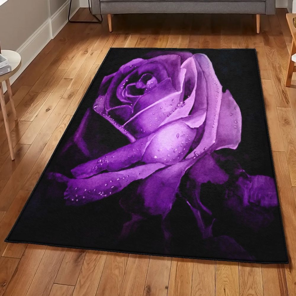 Purple Purple Rose Rug Rectangle Rugs Washable Area Rug Non-Slip Carpet For Living Room Bedroom