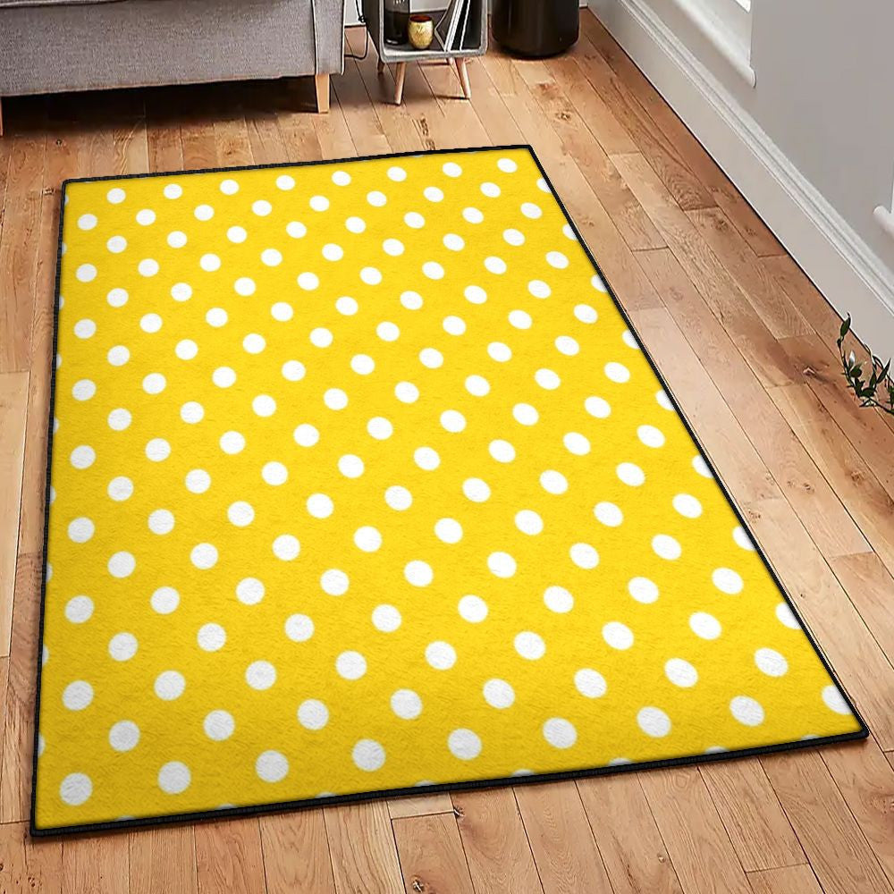 Playroom Rug Yellow White Polka Dot Rug Rectangle Rugs Washable Area Rug Non-Slip Carpet For Living Room Bedroom