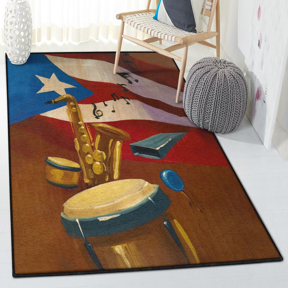 Puerto Rican Flag Carpets Puerto Rico Music Instruments Soft Rug Rectangle Rugs Washable Area Rug Non-Slip Carpet For Living Room Bedroom