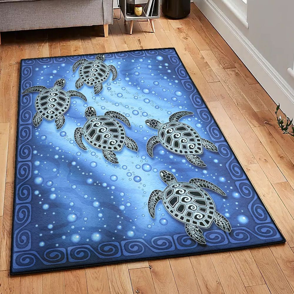 Sea Turtle Five Sea Turtles Rug Rectangle Rugs Washable Area Rug Non-Slip Carpet For Living Room Bedroom