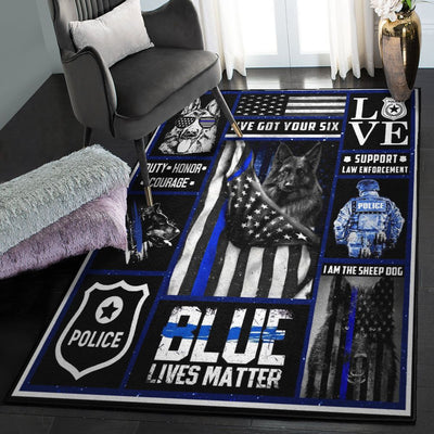 Police Car Bedroom Rugs Thin Blue Line Police Dog Rug Rectangle Rugs Washable Area Rug Non-Slip Carpet For Living Room Bedroom