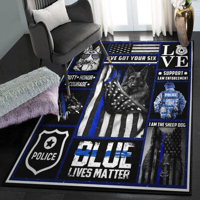 Police Car Bedroom Rugs Thin Blue Line Police Dog Rug Rectangle Rugs Washable Area Rug Non-Slip Carpet For Living Room Bedroom