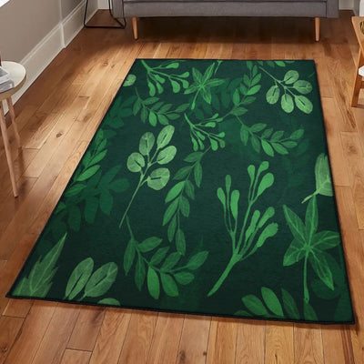 Plant Carpet Dark Green Plants Rug Rectangle Rugs Washable Area Rug Non-Slip Carpet For Living Room Bedroom