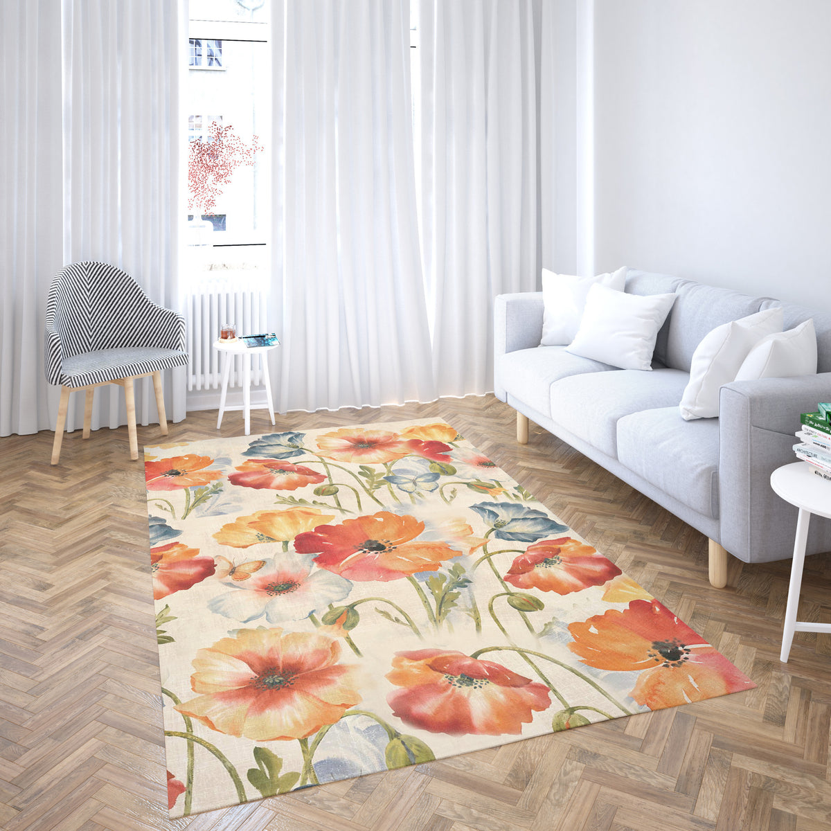 Watercolor Large Multi Watercolor Poppies Rug Rectangle Rugs Washable Area Rug Non-Slip Carpet For Living Room Bedroom