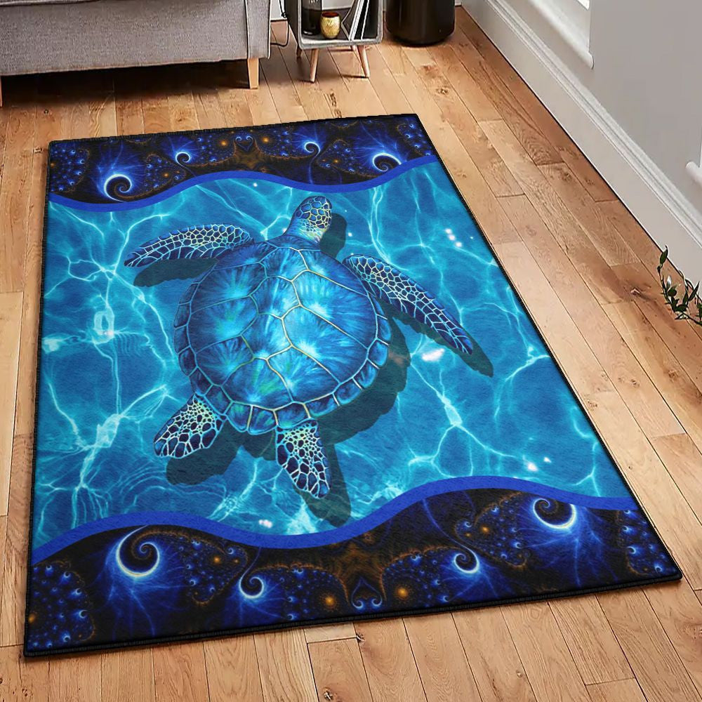 Sea Turtle Dining Room Rug Turtle Blue Turtle Rug Rectangle Rugs Washable Area Rug Non-Slip Carpet For Living Room Bedroom