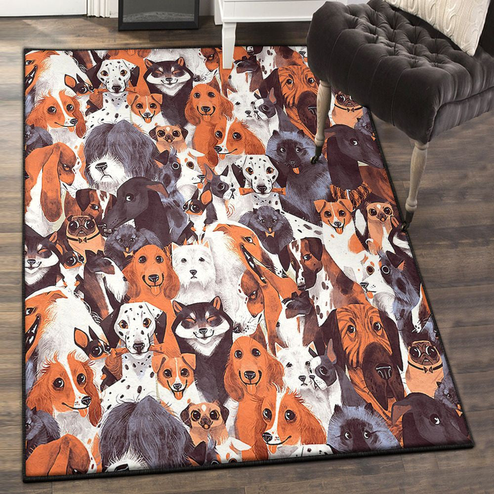 Puppy Kitchen Rugs Dogs Rug Rectangle Rugs Washable Area Rug Non-Slip Carpet For Living Room Bedroom