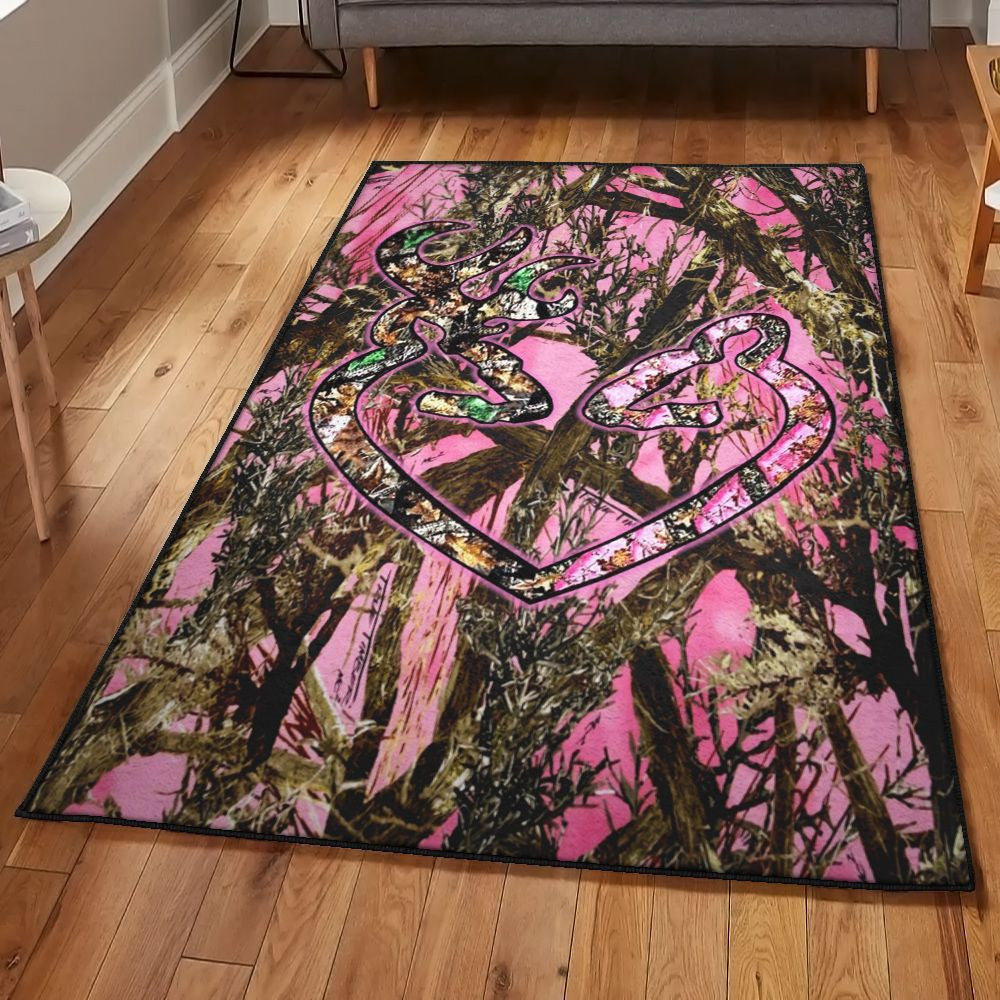 Spiritual Camouflage Kitchen Rugs Her Buck His Doe Pink Camo Rug Rectangle Rugs Washable Area Rug Non-Slip Carpet For Living Room Bedroom