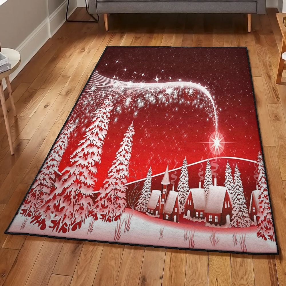 Xmas Decoration Large Christmas Night Rug Rectangle Rugs Washable Area Rug Non-Slip Carpet For Living Room Bedroom