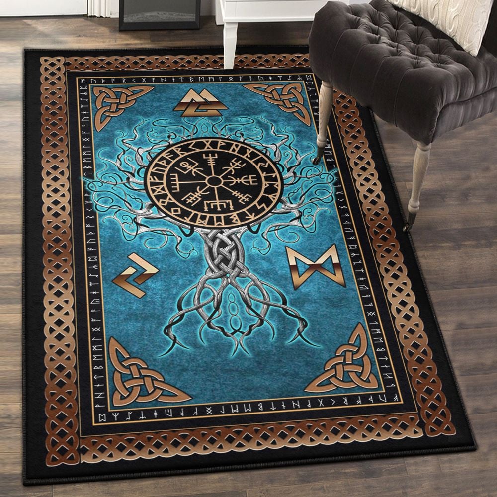 Viking Life Dining Room Rug Yggdrasil Viking Rug Rectangle Rugs Washable Area Rug Non-Slip Carpet For Living Room Bedroom