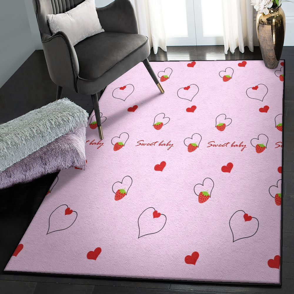 Strawberry Washable Rugs Strawberry Pattern Print Design Rug Rectangle Rugs Washable Area Rug Non-Slip Carpet For Living Room Bedroom