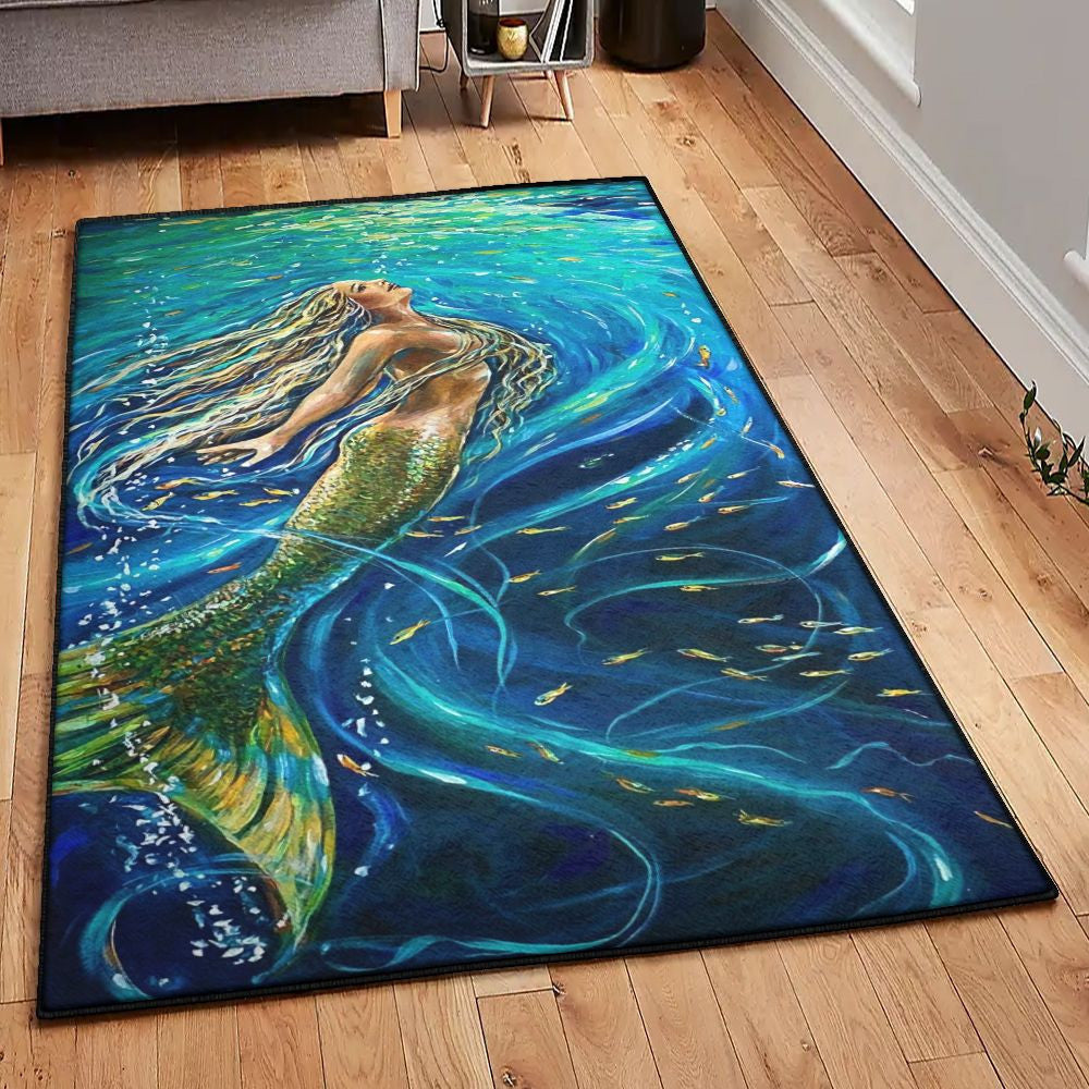 Mermaid Birthday Cool Rugs Mermaid Rug Rectangle Rugs Washable Area Rug Non-Slip Carpet For Living Room Bedroom