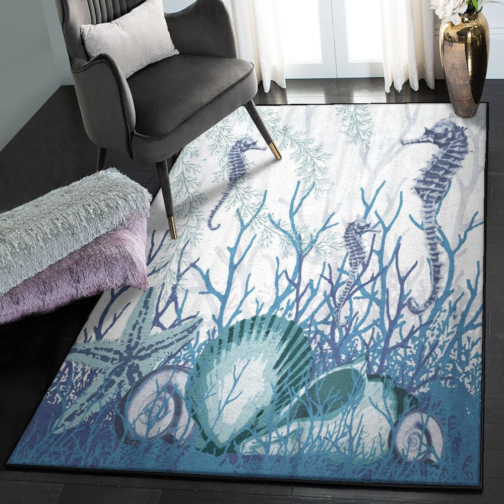 Sea Dragon Aquatic Seahorse Rug Rectangle Rugs Washable Area Rug Non-Slip Carpet For Living Room Bedroom