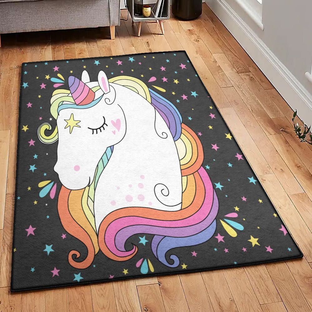 One Horned Horse Bedroom Rugs Unicorn Rug Rectangle Rugs Washable Area Rug Non-Slip Carpet For Living Room Bedroom