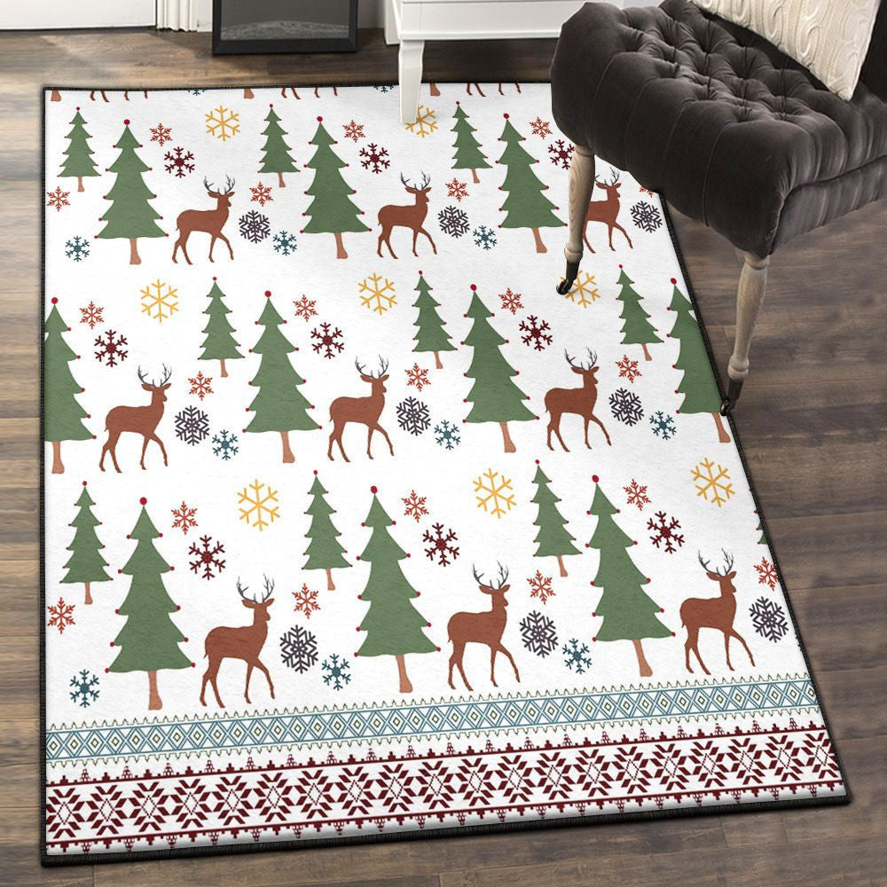 Merry Christmas Bedroom Rugs Christmas Reindeer Rug Rectangle Rugs Washable Area Rug Non-Slip Carpet For Living Room Bedroom