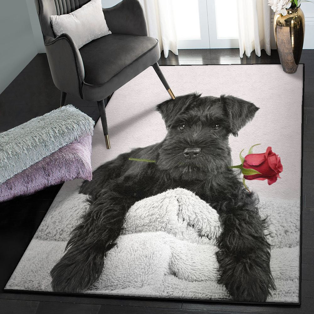 Schnauzer Washable Rugs Miniature Schnauzer Rug Rectangle Rugs Washable Area Rug Non-Slip Carpet For Living Room Bedroom