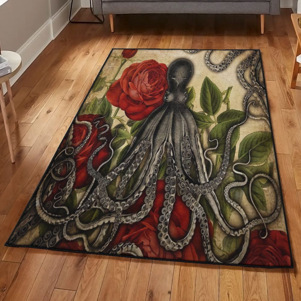 Tentacles Rugs Octopus Rug Rectangle Rugs Washable Area Rug Non-Slip Carpet For Living Room Bedroom