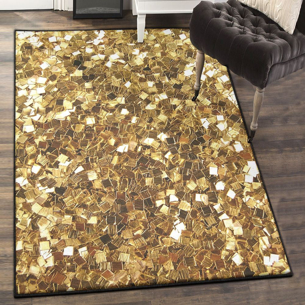 Rich Playroom Rug Flicker Golden Sequins Rug Rectangle Rugs Washable Area Rug Non-Slip Carpet For Living Room Bedroom