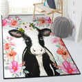 Milk Cow Washable Rugs Cow Flower Rug Rectangle Rugs Washable Area Rug Non-Slip Carpet For Living Room Bedroom