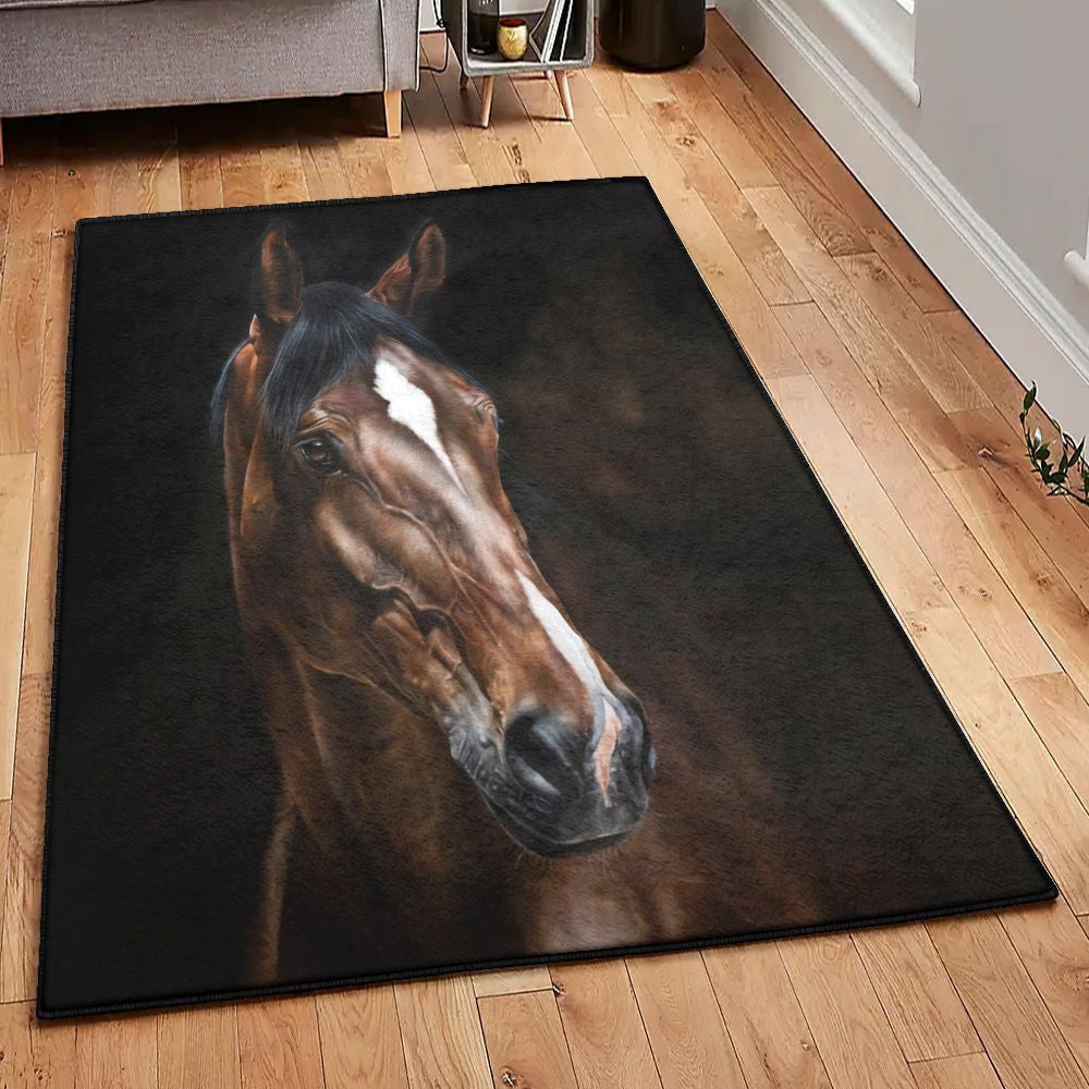 Riding Horse A Big Horse In Dark Rug Rectangle Rugs Washable Area Rug Non-Slip Carpet For Living Room Bedroom