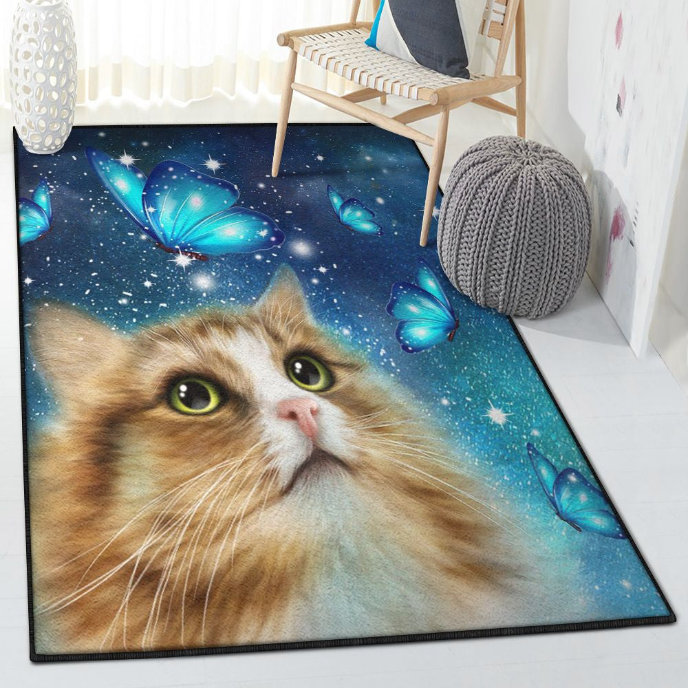 Monarch Dining Room Rug Butterfly And Cat Pretty Rug Rectangle Rugs Washable Area Rug Non-Slip Carpet For Living Room Bedroom
