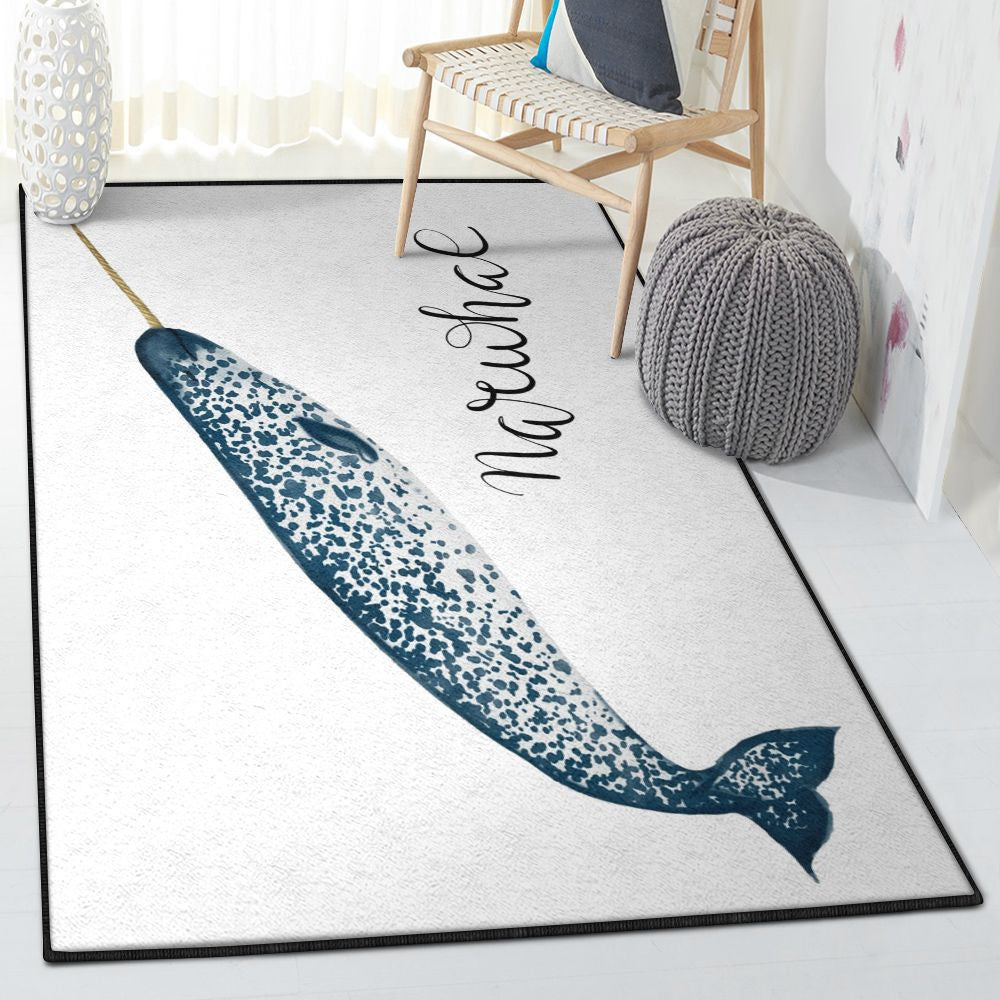 Monodon Monoceros Carpet Narwhal Rug Rectangle Rugs Washable Area Rug Non-Slip Carpet For Living Room Bedroom