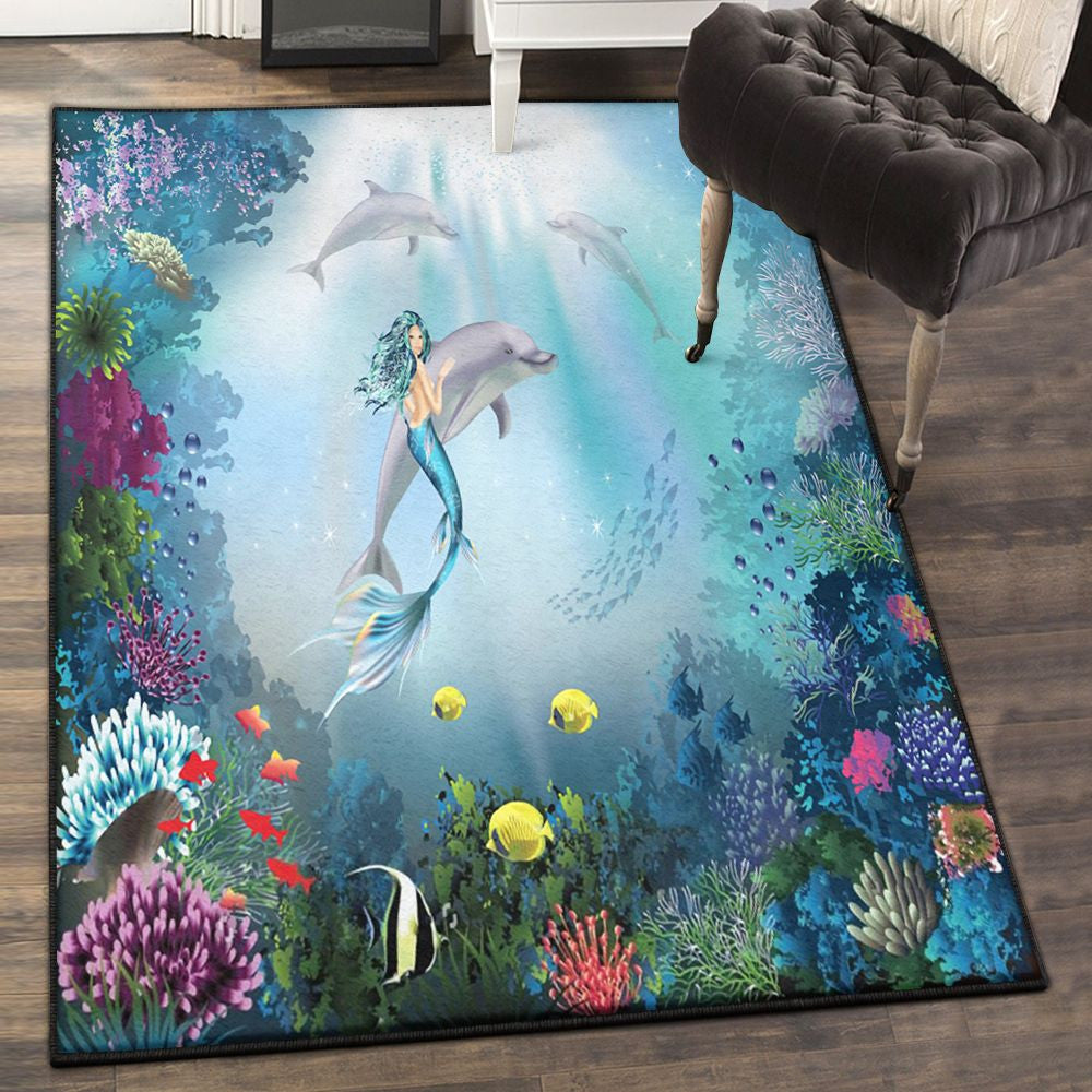 Siren Carpet Mermaid Rug Rectangle Rugs Washable Area Rug Non-Slip Carpet For Living Room Bedroom