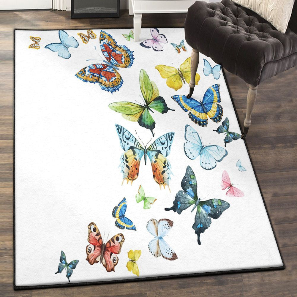 Monarch Washable Rugs Chic Multi Butterfly Rug Rectangle Rugs Washable Area Rug Non-Slip Carpet For Living Room Bedroom