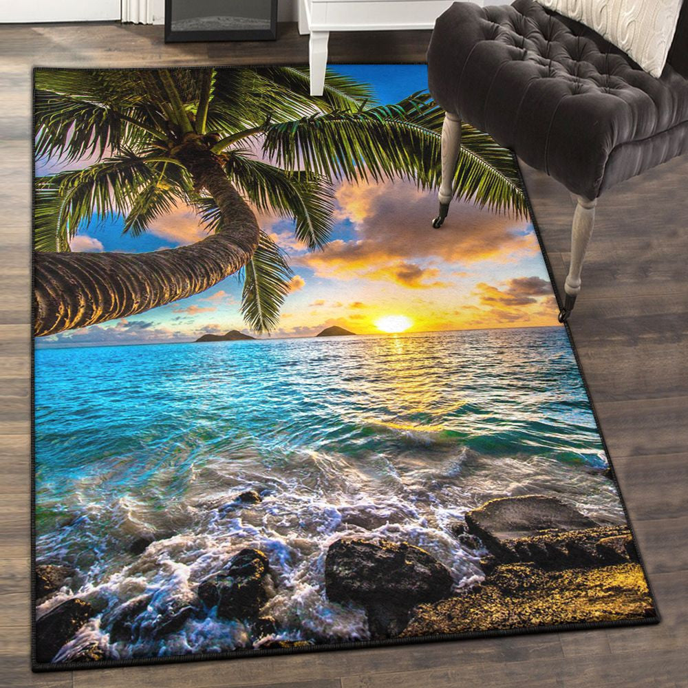 Wave Modern Rugs Sea Sunshine Rug Rectangle Rugs Washable Area Rug Non-Slip Carpet For Living Room Bedroom