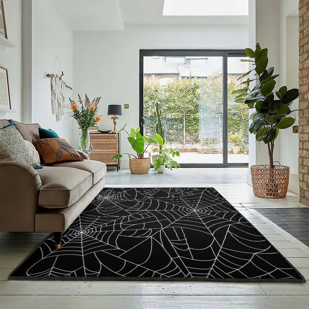 Web Carpet Black Spider Web Rug Rectangle Rugs Washable Area Rug Non-Slip Carpet For Living Room Bedroom
