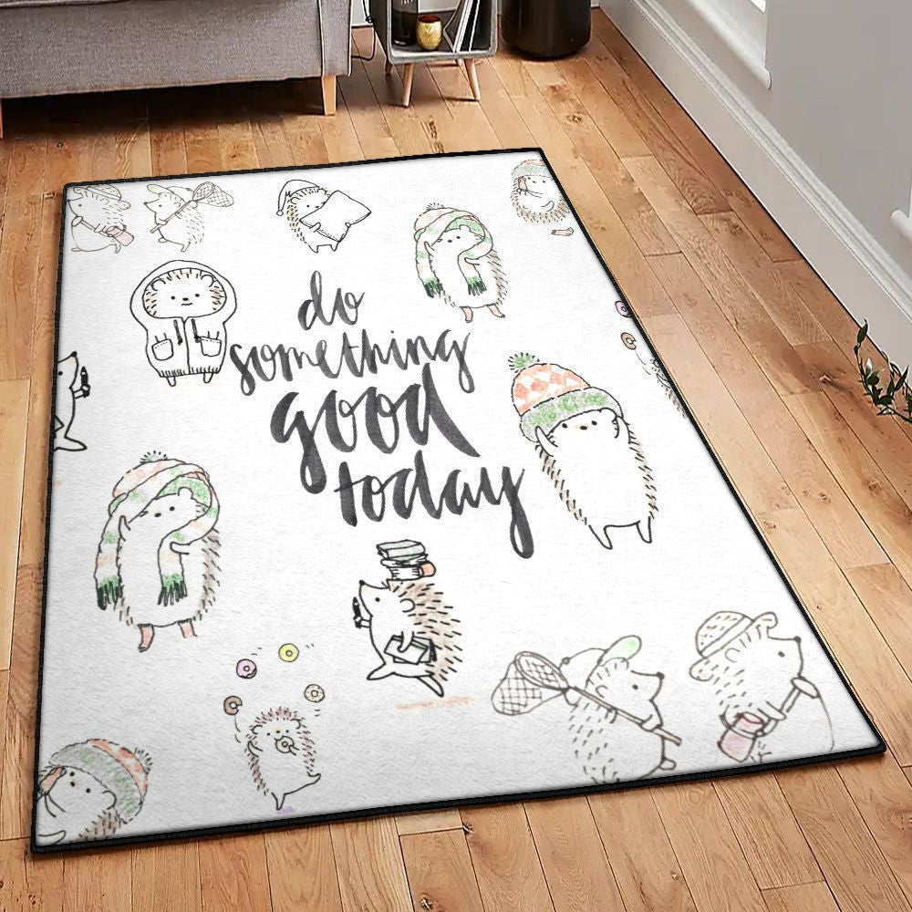 Wild Hedgehog Washable Rugs Hedgehog Do Something Good Today Rug Rectangle Rugs Washable Area Rug Non-Slip Carpet For Living Room Bedroom