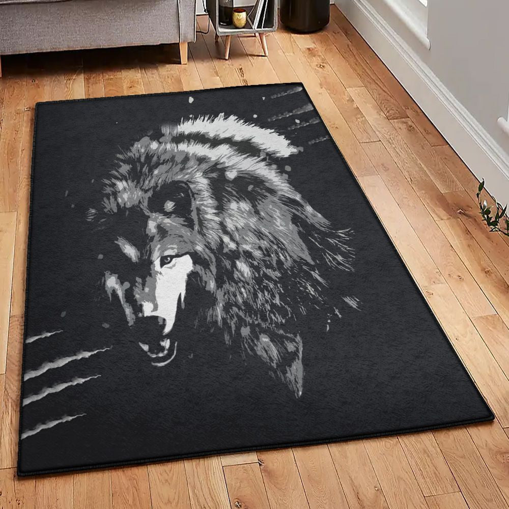 Werewolves Of London Dining Room Rug Gray Wolf Rug Rectangle Rugs Washable Area Rug Non-Slip Carpet For Living Room Bedroom