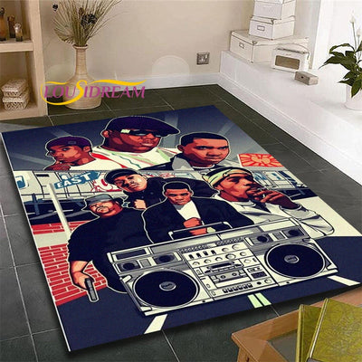 Legends Of Hip Hop Old School Area Rug, Hip Hop Rapper Gang GTA Style Carpet Grand Rapper Life Custom Rugs For Living Room