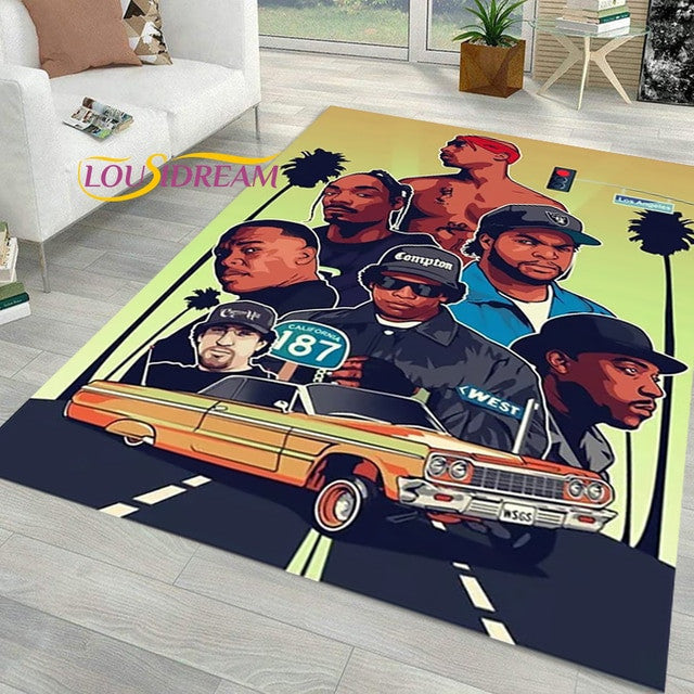 Legends Of Hip Hop Old School Area Rug, Hip Hop Rapper Gang GTA Style Carpet Grand Rapper Life Custom Rugs For Living Room