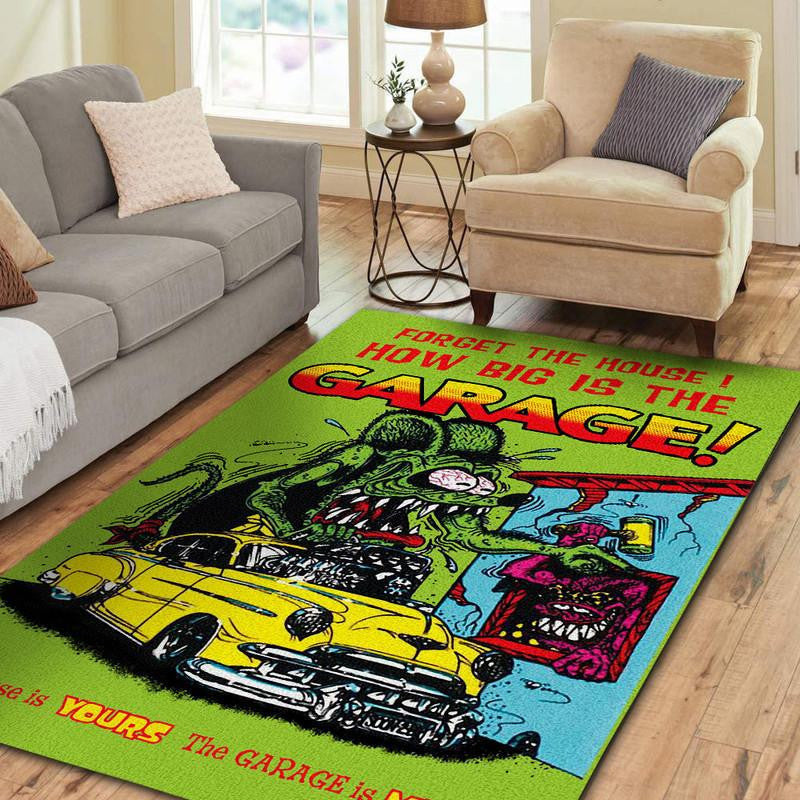 Rat Fink Hot Rod Garage Area Rug Carpet Vintage Home Decor Gift Idea
