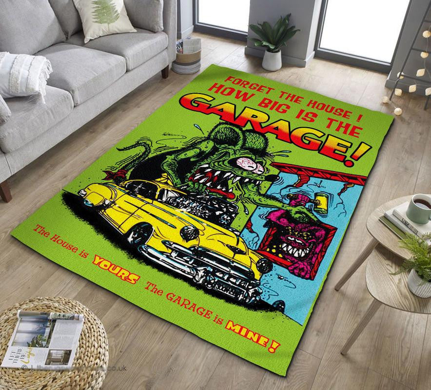 Rat Fink Hot Rod Garage Area Rug Carpet Vintage Home Decor Gift Idea
