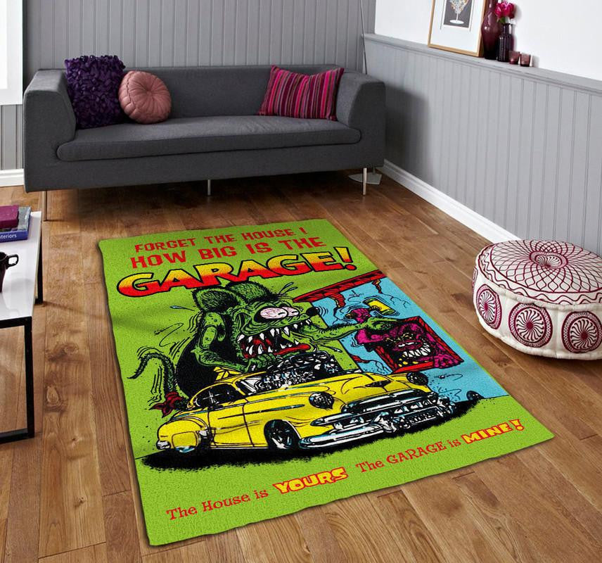 Rat Fink Hot Rod Garage Area Rug Carpet Vintage Home Decor Gift Idea